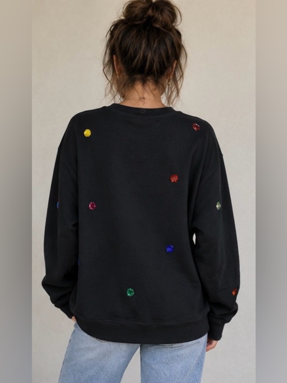 XO Rose Black Jeweled Sweatshirt NWT - Picture 3 of 8